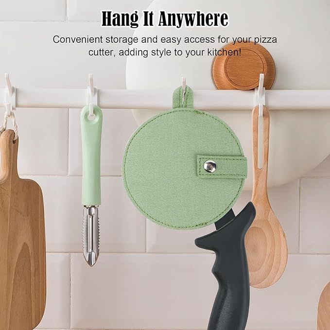 1-Pack Canvas Pizza Cutter Sleeve – Fits Wheels 4” or Smaller, Magnetic Snap, Lanyard for Hanging on Hooks or Rails (Sleeve Only) (Olive Green)