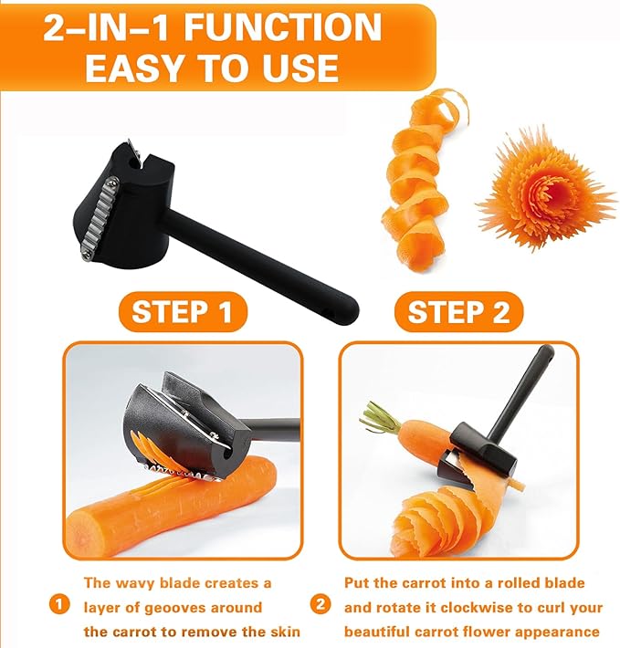 Carrot Peeler 2 Pcs Carrot Curler Black Carrot Spiral Shred Slicer Root Vegetables Fruits Slicer Sharpener Garnishing Tool