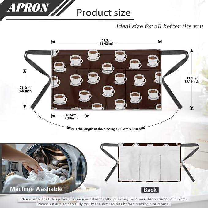 Server Waitress Waist Apron with 3 Pockets, Short Aprons for Servers,Waiter Apron For Waiter Accessories