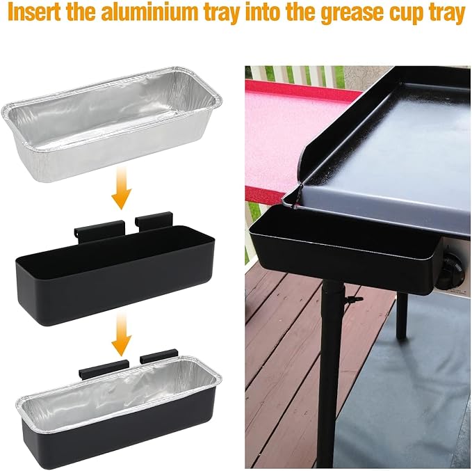LS'BABQ Grease Cup Catcher with 10-Pack Disposable Aluminum Foil Grill Drip Pans for Camp Chef Griddle Accessories, Grease Drip Tray for Camp Chef SG14 SG30 SG60 SG90 SG100 Professional Griddle, 24 oz