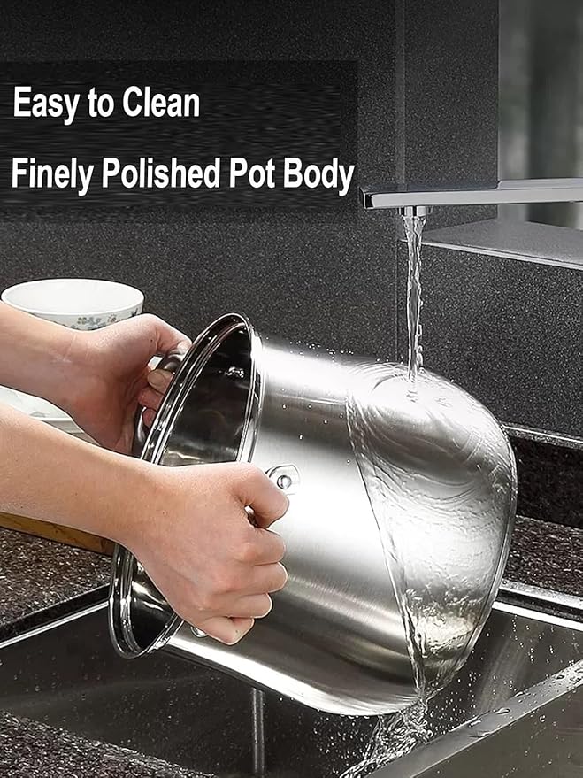 Stainless Steel Stock Pot, 8 Quart Heavy Duty Induction-Compatible with Visible Lid for Soups, Pasta, Stews, Canning, Boiling