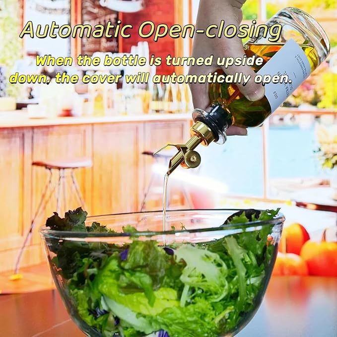 Olive Oil Dispenser Spout, Weighted Liquor Pour Spout, Syrup Dispenser Spout, Stainless Steel Automatic Pour Spouts for Liquor Bottles, Oil Bottles, Vinegar, Syrup and Alcohol 8 Pack Golden