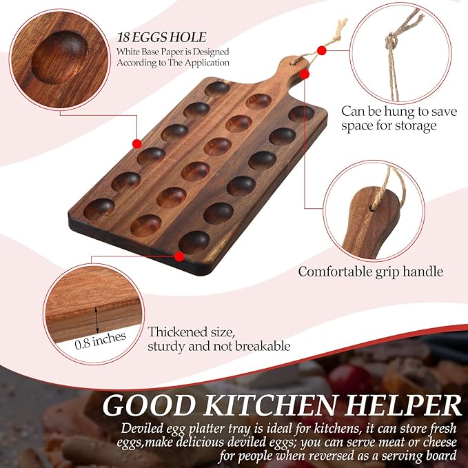 Gerrii Reversible Wooden Deviled Egg Platter Deviled Egg Tray Charcuterie Board Cutting Board Cheese Serving Tray for Home Kitchen(17 x 7 Inch, 18 Holes)