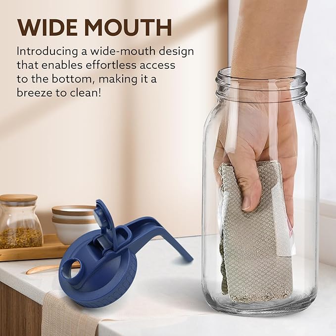 Glass Pitcher with Lid, 64 OZ Mason Jar Pitcher Double Leak Proof, 2 Quart Breast Milk Storage Containers for Fridge, Wide Mouth Glass Jar for Sun Tea, Juice, Cold Brew Coffee