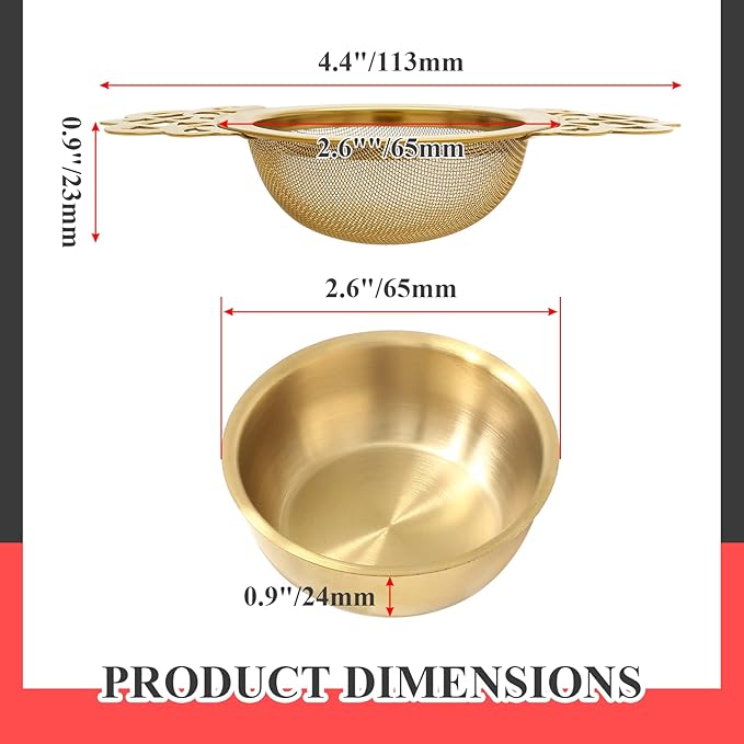 2 Pack Tea Strainer Bowl, Stainless Steel Loose Leaf Tea Filter for 2.5-4 Inch Cup Mouth, Gold