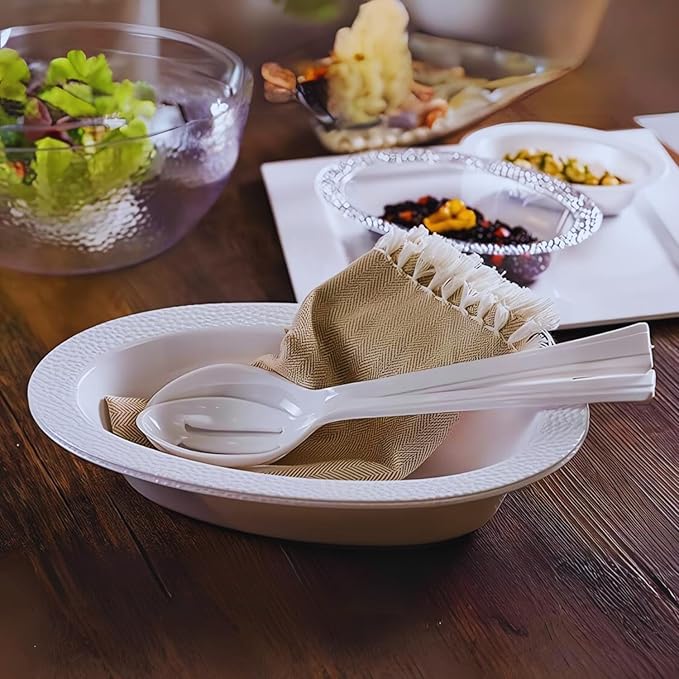 Lillian Tablesettings 3 in 1 Pack of 3 Plastic Serving Utensils, 2.5 x 2.5 x 11.5 inches, Pearl White (65909)