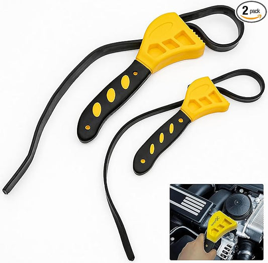 2-Pack Adjustable Rubber Strap Wrench Set – 25.20" & 20.48" Heavy-Duty Strap Wrench for Oil Filter, Jar Opener, Water Filter, Plumbing, Sink, Faucet – Non-Slip Multipurpose Wrench Tool
