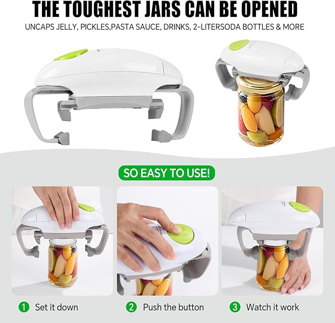 Automatic Jar Opener Suitable for The Elderly With Arthritis And People With Weak Hands， It Can Automatically Open Lids of Most Sizes With One Button， A Kitchen Gadget As A Gift