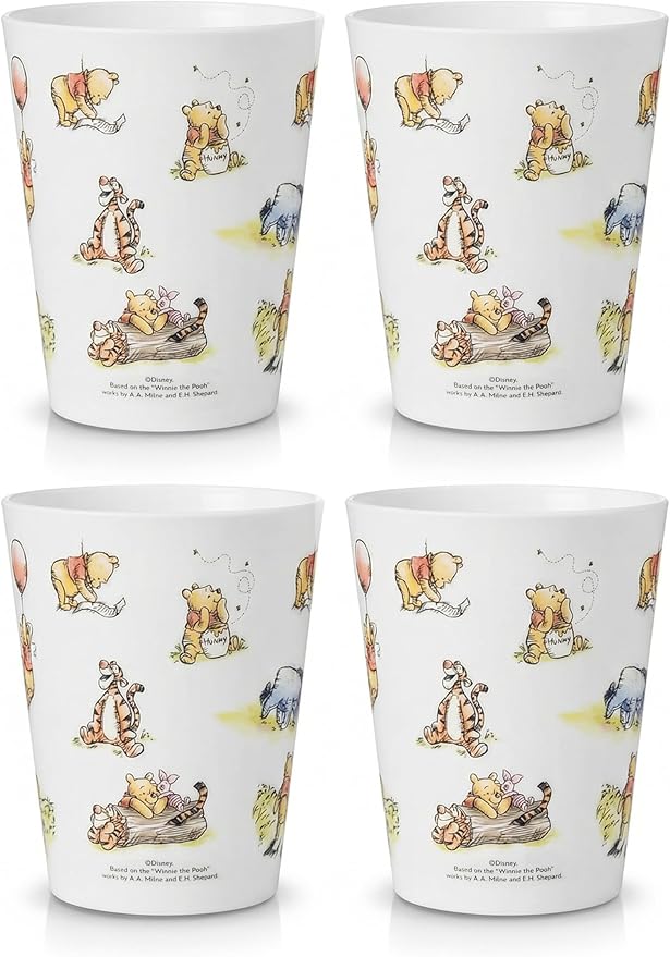 Disney Reusable Plastic Cups – 4 Pack 16 oz Plastic Drinking Glasses with Mickey, Stitch, Pooh, or Disney100 Designs – BPA-Free, Stackable, Top Rack Dishwasher Safe Tumblers for Water, Juice & More