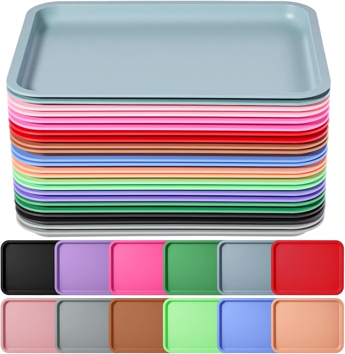 Mumufy 24 Pcs Plastic Fast Food Trays Bulk Colorful Restaurant Serving Trays Cafeteria Rectangular Plastic Serving Platter Grill for Kitchen Restaurant Coffee (Classic Color)