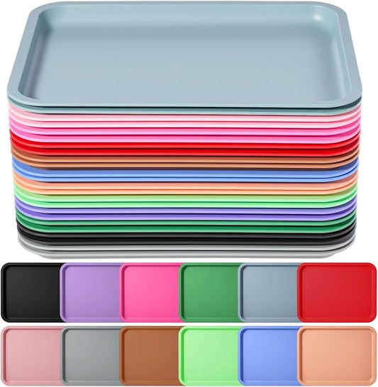 Mumufy 24 Pcs Plastic Fast Food Trays Bulk Colorful Restaurant Serving Trays Cafeteria Rectangular Plastic Serving Platter Grill for Kitchen Restaurant Coffee (Classic Color)