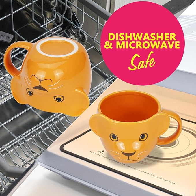 Lion Mug 16 oz Cute Ceramic Coffee Mug 3D Porcelain Tea Cup for Women Kawaii Gifts for Christmas, Housewarming, Holidays, Birthdays, Men, Kids, Friends Yellow