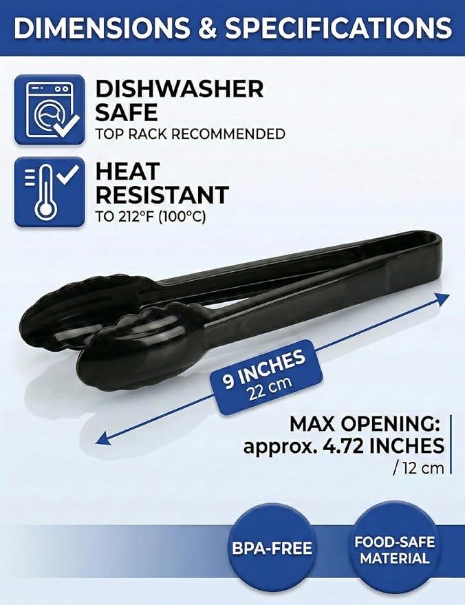 40 Pcs Plastic Tongs for Serving 9 Inch, Black Heavy Duty Hard Plastic Serving Tong Reusable or Disposable, Kitchen Utensils Set Salad Tongs Bulk for Food, Buffets, BBQ, Catering, Events and Parties
