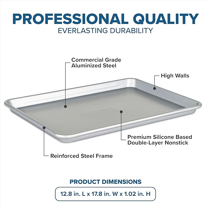 Viking Premium 18-Inch Nonstick Baking Sheet Pan, Made without PFAS, Heavy Gauge Aluminized Steel Cookie Sheet with Reinforced Iron Frame, Oven Safe to 475F