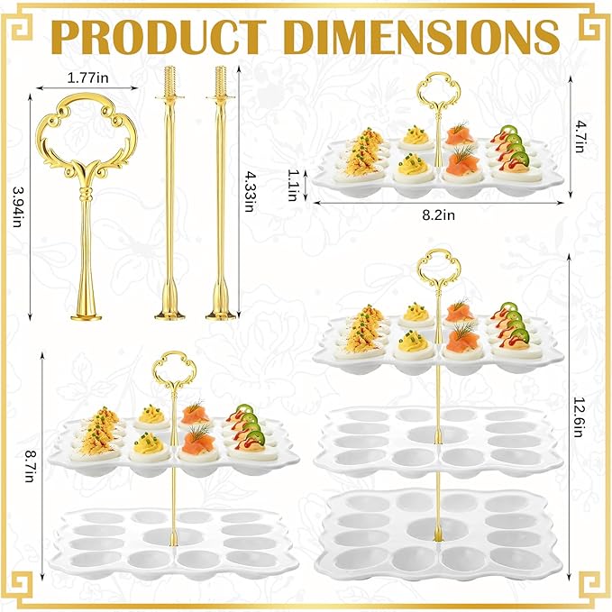 3 Tier Easter Ceramic Deviled Egg Platter 36 Hole Square Deviled Egg Tray Contain Detachable Eggs Holder Tower Easter Party Food Container for Kitchen Countertop Dishwasher Freezer Wedding Tea Party