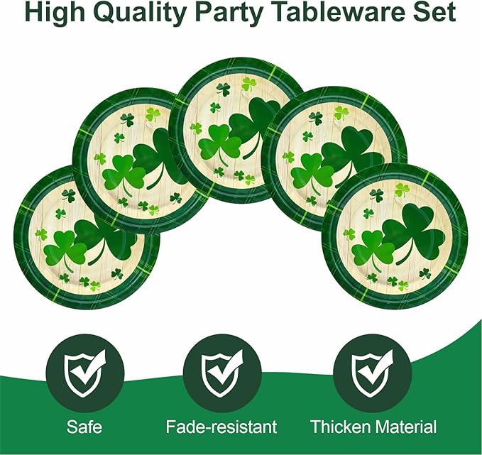 St Patrick's Day 40Pcs Disposable Paper Plates,Including 20pcs 9" and 20pcs 7" Plates,Strong and Sturdy Disposable Plates for St Patrick's Day Party, Dinner, Holiday, Picnic,Dinner Table, Wedding