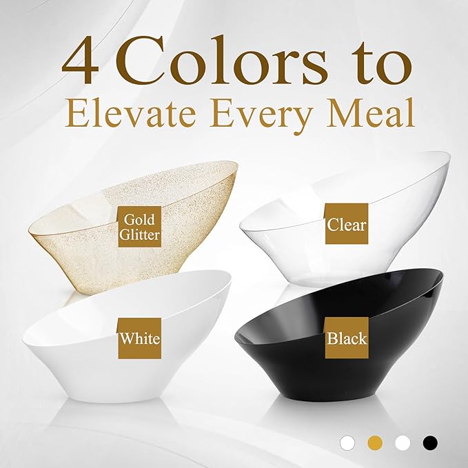 Liacere 16 Pack Gold Plastic Serving Bowls - 20 OZ Angled Party Table Salad and Fruit Bowls Disposable for Chip & Candy, Ideal for Wedding＆ New Year