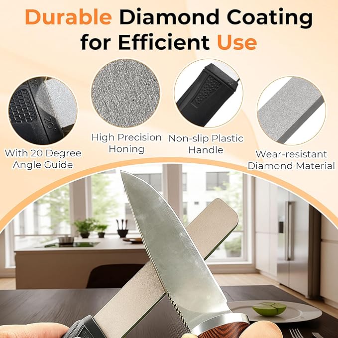 Frienda Diamond Sharpening 121n Dual-grit Knife Sharpener Stone Tool Lawn Mower Blade Sharpener File Garden Tool 325/1200 Grit Handheld Double with Angle Guide for Kitchen Axe Machete Chisel Drill