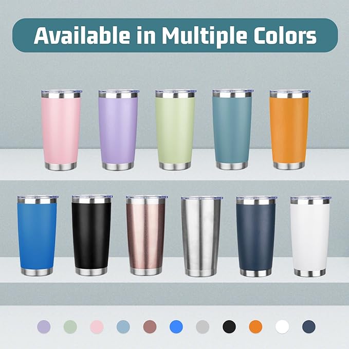 20 oz Tumbler with Lids and Straws, Stainless Steel Insulated Travel Coffee Mug, Double Wall Vacuum Insulated Tumblers, Powder Coated Coffee Tumbler for Cold & Hot Drinks (Maya Blue, 6 Pack)
