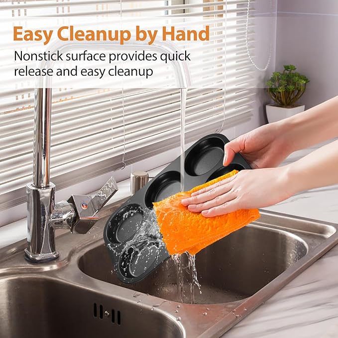 E-far Muffin Top Pan, Nonstick 6-Cavity Shallow Cupcake Pan for Baking Whoopie Pie, Yorkshire Pudding, Eggs, Cornbread, Drop Cookies, Easy Release & Clean, 3-Inch Standard Size