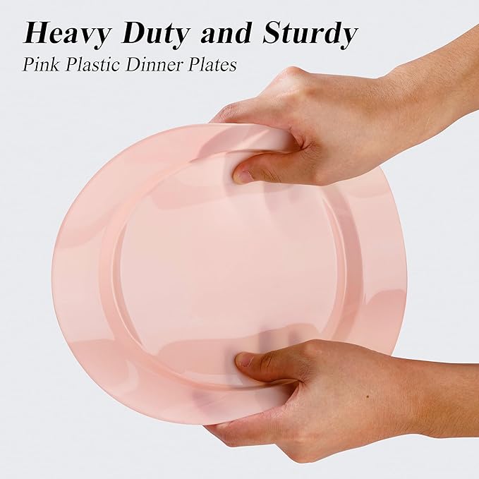100PCS Pink Plastic Dinner Plates 10inch, Premium Hard Disposable Plates for Party, Wedding
