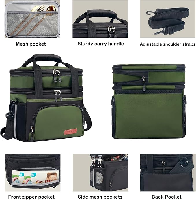 Tactical Lunch Box for Men & Women – Expandable 16L Double Deck Insulated Cooler Bag for Work, Construction & 12-Hour Shifts – Heavy Duty Leakproof Large Meal Prep Tote with Shoulder Strap