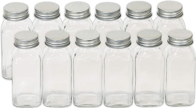 Simple Houseware Spice Jars 6 Ounce Square Glass Bottles with Shaker Lids, Funnel and Labels for Seasoning & Storage, 24 Pack