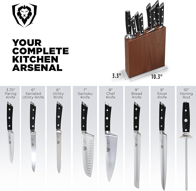 Dalstrong Knife Set Block - 8 Piece - Gladiator Series - German High Carbon Steel Kitchen Knife - Premium Food-Grade Black ABS Polymer Handles - NSF Certified