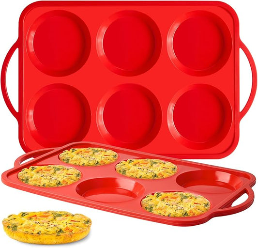 2 Pack 4 Inch Jumbo Muffin Top Pans with Metal Frames, Silicone Egg Molds for Breakfast Sandwiches, Egg Bite Baking Trays, BPA Free & Non-Stick