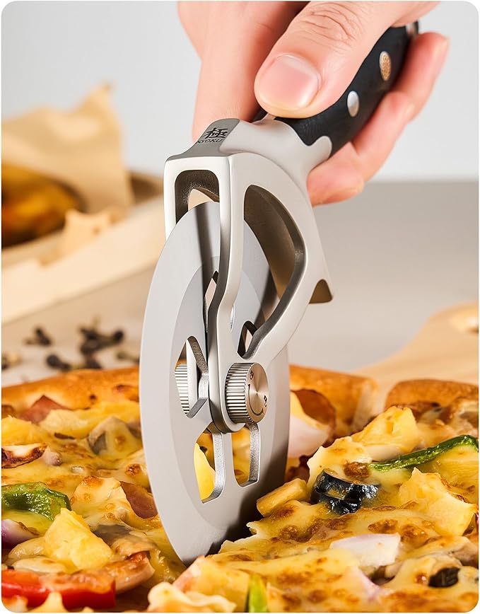KYOKU 4 in. Pizza Cutter, Detachable Pizza Wheel Cutter with Sakura-Shaped Cutout, High Carbon Steel Wheel Pizza Slicer with 2 Wheel Blades Brush Hand Guard, Pizza Wheel Slicer for Pie Flatbread