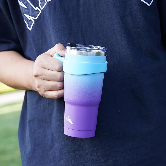 30 oz Tumbler with Handle and 2 Straw 2 Lid, Insulated Water Bottle Stainless Steel Vacuum Cup Reusable Travel Mug, Lavender Green