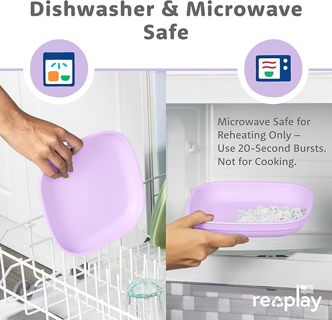 Re-Play Toddler Plates - 22 Oz. Deep-Walled Flat Kids Plates with 1 Lid - Dishwasher & Microwave Safe - Made in USA - Set of 3-7.37" x 7.37" x 1.25" - Princess