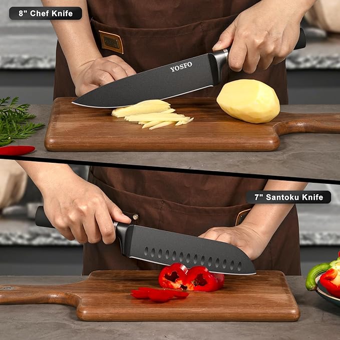Knife Set with Block and Sharpener,15 Pcs Kitchen Knife Sets with Block,High Carbon Stainless Steel Japanese Knife Set,Matte Blade