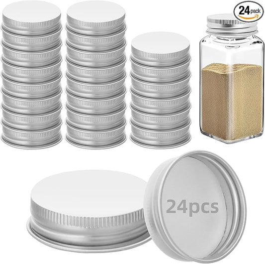 24 Pcs Silver iron Jar Lids Lids for 4 oz and 6 oz Square Spice Jars Reusable Can Airtight Spice Storage Canning Lids for Nice Sealing Kitchen (24)