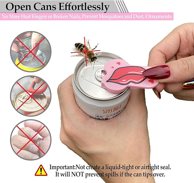 Soda Can Tab Opener Mini Soda Can Cover Easy Tab Opener and Drink Protector Cute Beverage Barricade Soda Protector for Beer,Coke,Aluminum Cans at Party,BBQ, Beach(Lips)
