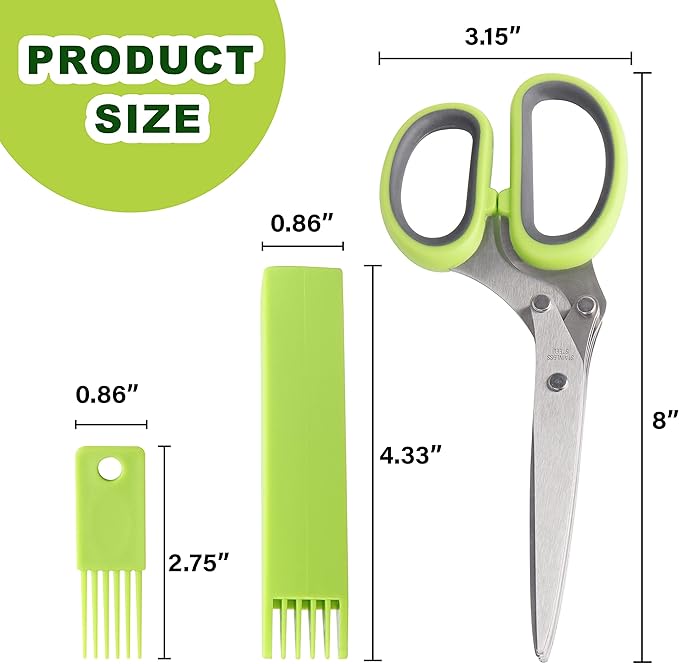 LUVCOSY Herb Scissors, Premium Stainless Steel 5 Blade Kitchen Salad Scissors Dishwasher Safe, Sharp and Convenient 5 Blade with Safety Cover, Herb Stripping Tool and Cleaning Comb