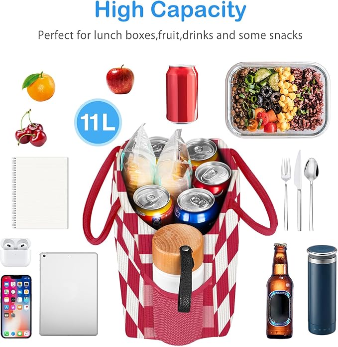 DALINDA Corduroy Lunch Box for Women,Insulated Lunch Bag Cute Cooler Tote Bag,Reusable 11L Large Capacity for Work Camping Picnic