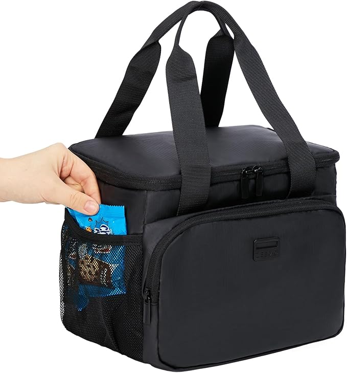 ZEEMO Insulated Lunch Bag for Men Women, Cooler with Adjustable Shoulder Strap, Leakproof Box for Work, Picnic, Medium Size, Black