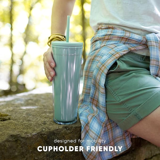 Simple Modern Plastic Tumbler with Lid and Straw | Reusable BPA Free Iced Coffee Cups Double Wall Smoothie Cup | Gifts for Women Men Him Her | Classic Collection | 24oz | Sherbet Swirl