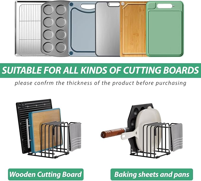 Cutting Board Organizer,5-Slot Steel Kitchen Storage Rack for Cutting Boards, Baking Trays,towel,and Thin Pans-Space-Saving Kitchen Storage (Black, 2 Pack)