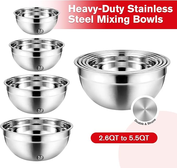 Electric Hand mixer - 7 Speeds Handheld Mixer Electric Whisk with 4 Large Mixing Bowls Set & Stainless Steel Metal Nesting Bowl Measuring Cups Spoons, Turbo Boost Food Beater for Cakes Eggs
