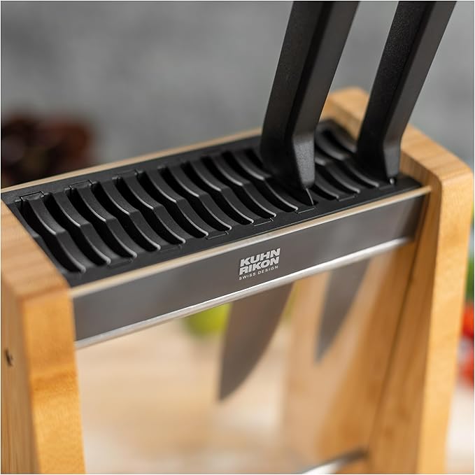 KUHN RIKON ICED Knife Block, Modern Knife Storage, Bamboo and Clear Panels, Removable Top Insert, Space Saving Countertop Knife Block