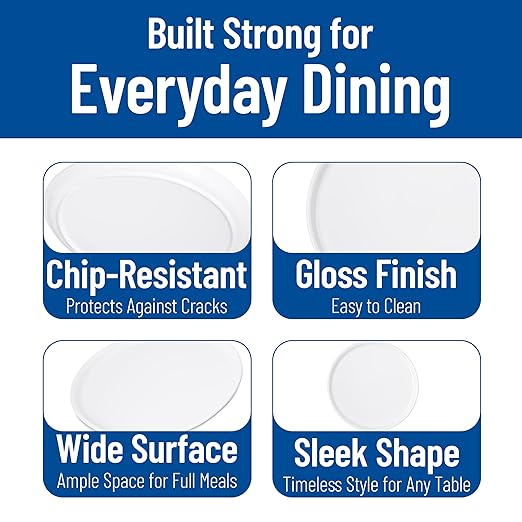 Carlisle FoodService Products Stadia Reusable Plastic Plate Salad Plate for Home and Restaurant, Melamine, 9 Inches, White, (Pack of 12)