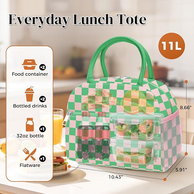DALINDA Corduroy Lunch Box for Women,Insulated Lunch Bag Cute Cooler Tote Bag,Reusable 11L Large Capacity for Work Camping Picnic
