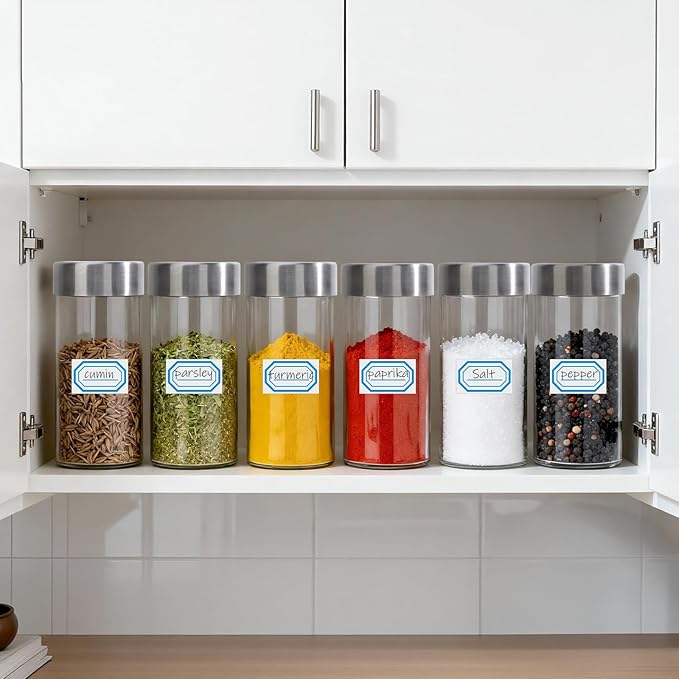 Segarty 4oz Glass Spice Containers with Stainless Steel Shaker Lids, 2 PCS 120ml Spices Jars, Round Empty Seasoning Organizers for Spice Herb Storage, Salt and Pepper Shakers with 7 Stickers, 1 Brush