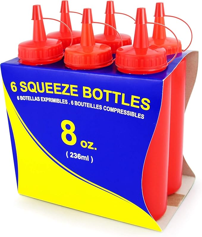New Star Foodservice 8 oz Red Squeeze Bottle, Regular Mouth, Pack of 6