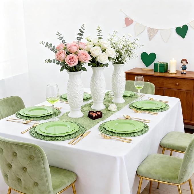 COLOSUS Green Plastic Plates 60Pcs, Light GreenDisposable Party Plates, Heavy Duty 30 Dinner plate 10.5" and 30 Salad/Dessert Plate 8.25" for Easter,Party,Dinner