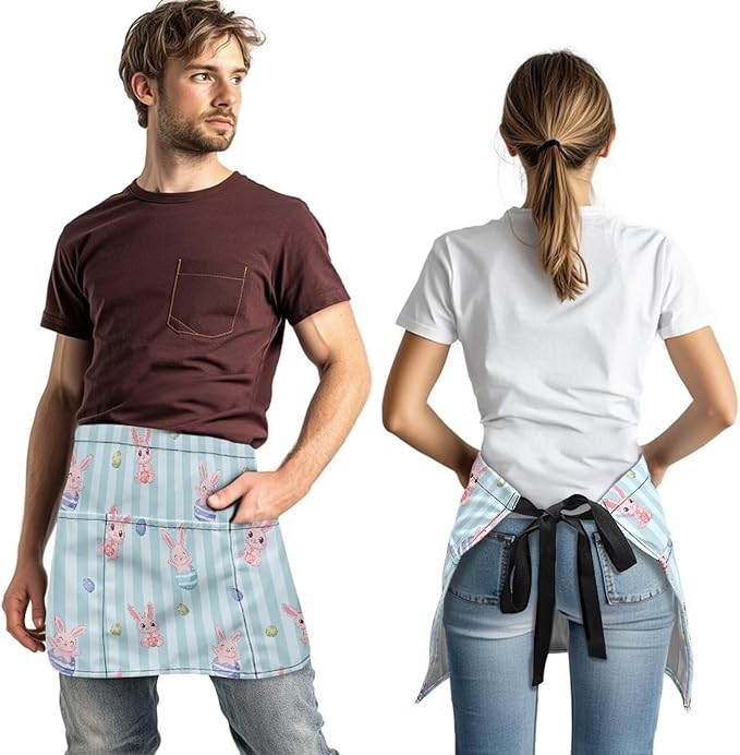 Server Waitress Waist Apron with 3 Pockets, Short Aprons for Servers,Waiter Apron For Waiter Accessories