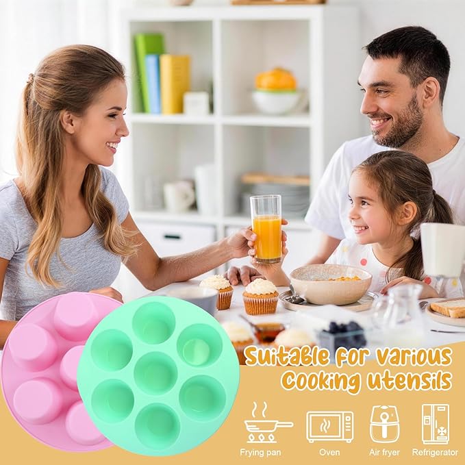 Silicone Egg Bite Molds 2 Pack Air Fryer Muffin Pan for Baking 7 Cups Air Fryer Cupcake Mold Nonstick Silicone Mini Muffin Molds for Egg Bite Muffins Tart Mini Cupcake Bread Chocolate Dessert