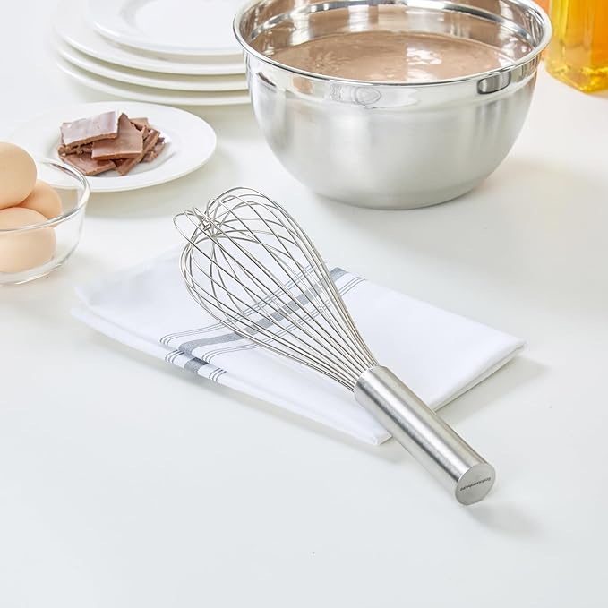 Restaurantware Met Lux 12 Inch x 2.5 Inch Baking Whisk, 1 With Ergonomic Handle Metal Whisk - Dishwasher-Safe, Corrosion-Resistant, Stainless Steel Whisk For Baking, For Whipping, Baking, Or Cooking